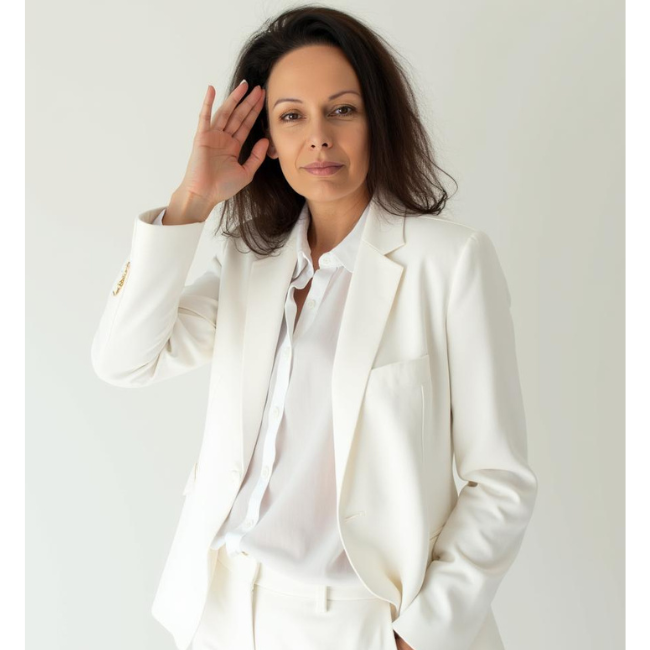 alt="kobieta odgarniająca dłonią włosy"